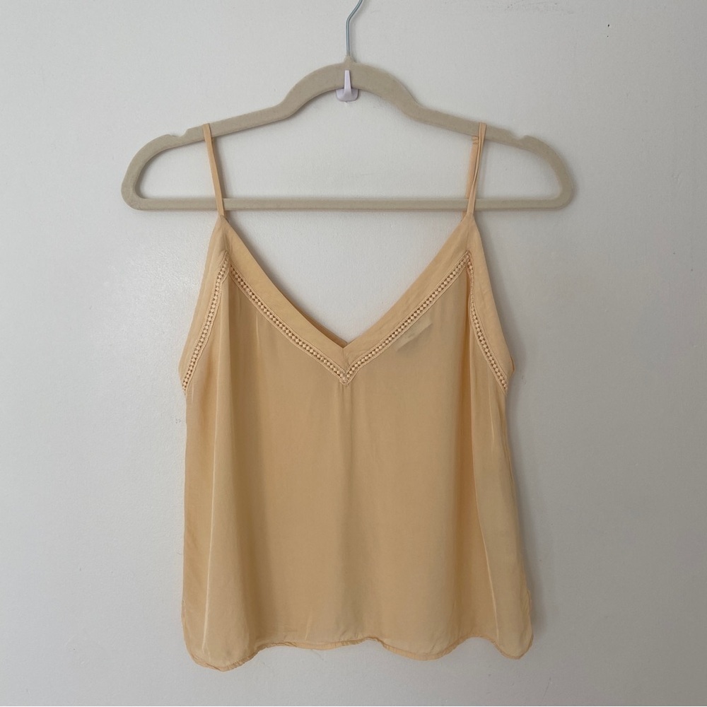 Sandro Paris Yellow Camisole Top Embroidered Trim Delicate Semi Sheer size XS